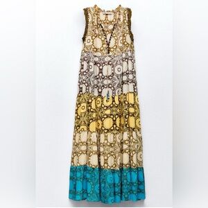 ZARA Bohemian Crochet Detail Tiered Maxi Dress - M